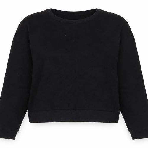 New Look Womens Black Cotton Crew Neck Cropped Sweatshirt Size 16
