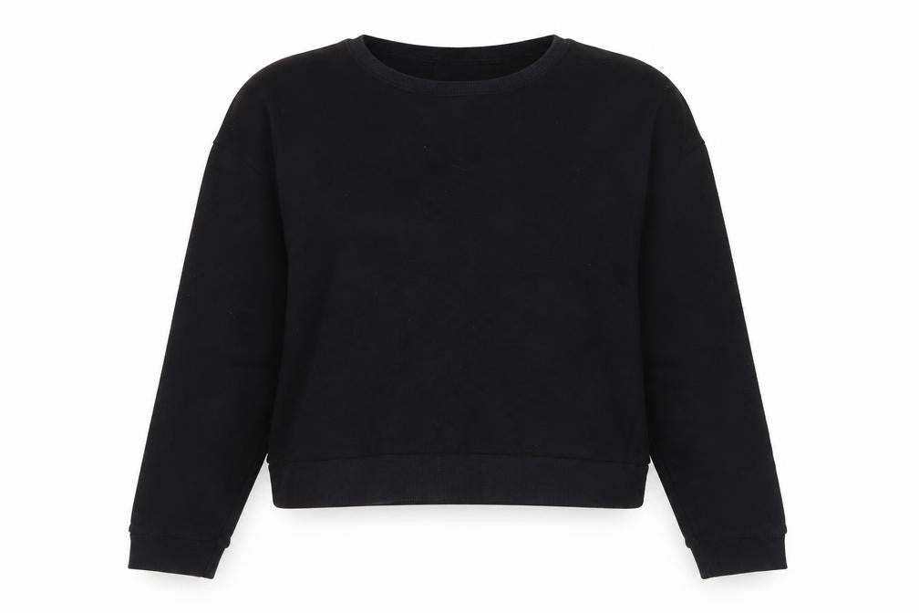 New Look Womens Black Cotton Crew Neck Cropped Sweatshirt Size 16