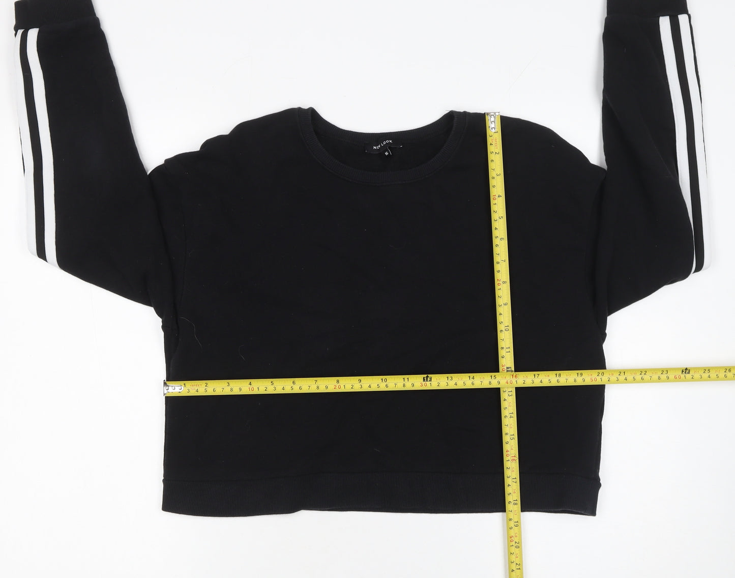 New Look Womens Black Cotton Crew Neck Cropped Sweatshirt Size 16
