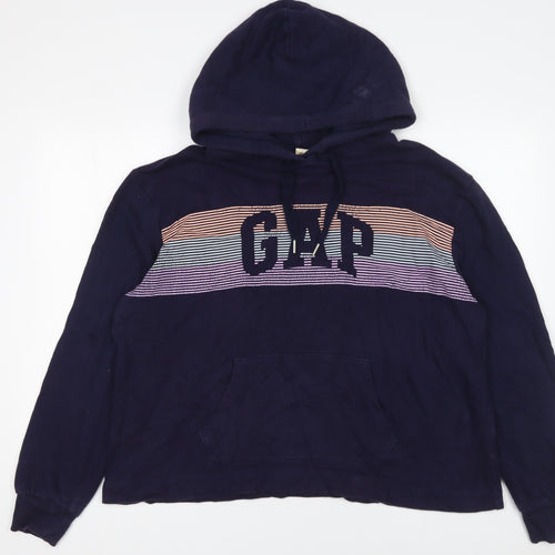 GAP Womens Navy Hoodie L Cotton Logo Print Casual Pullover