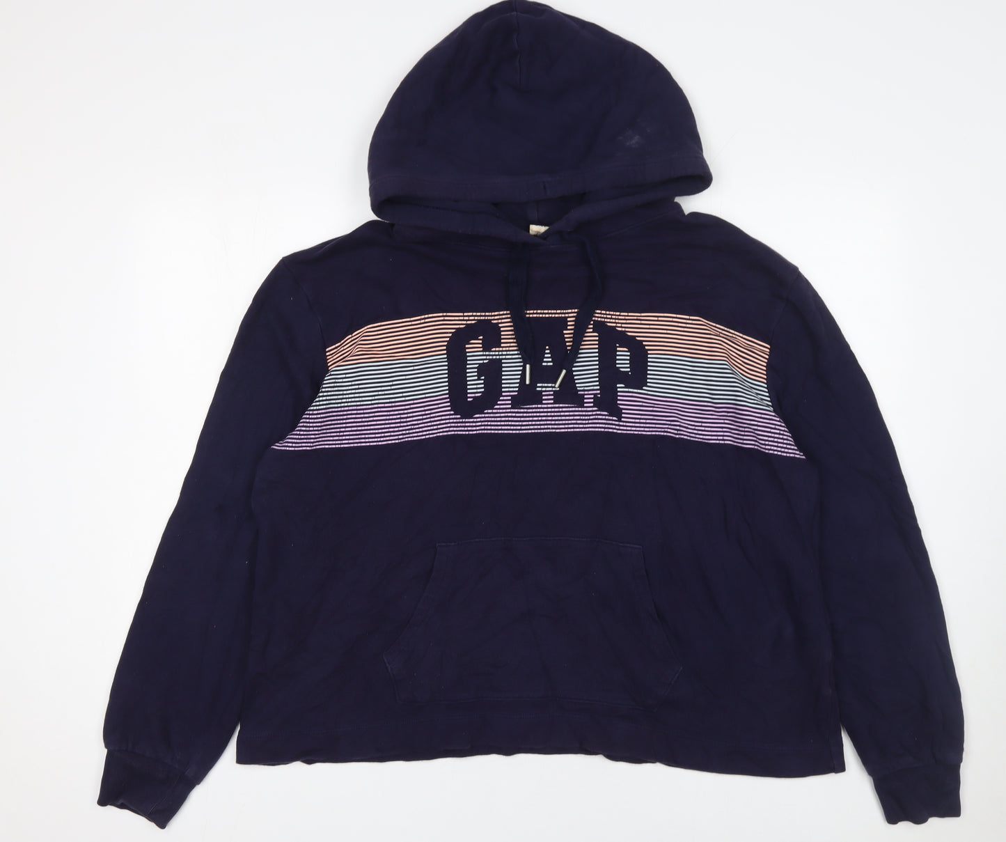 GAP Womens Navy Hoodie L Cotton Logo Print Casual Pullover