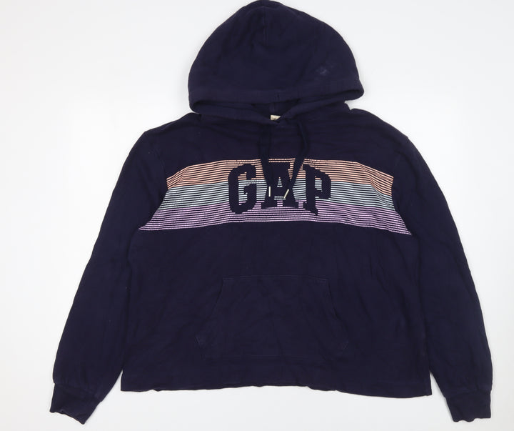 GAP Womens Navy Hoodie L Cotton Logo Print Casual Pullover