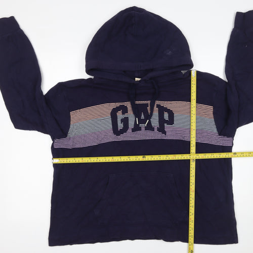 GAP Womens Navy Hoodie L Cotton Logo Print Casual Pullover