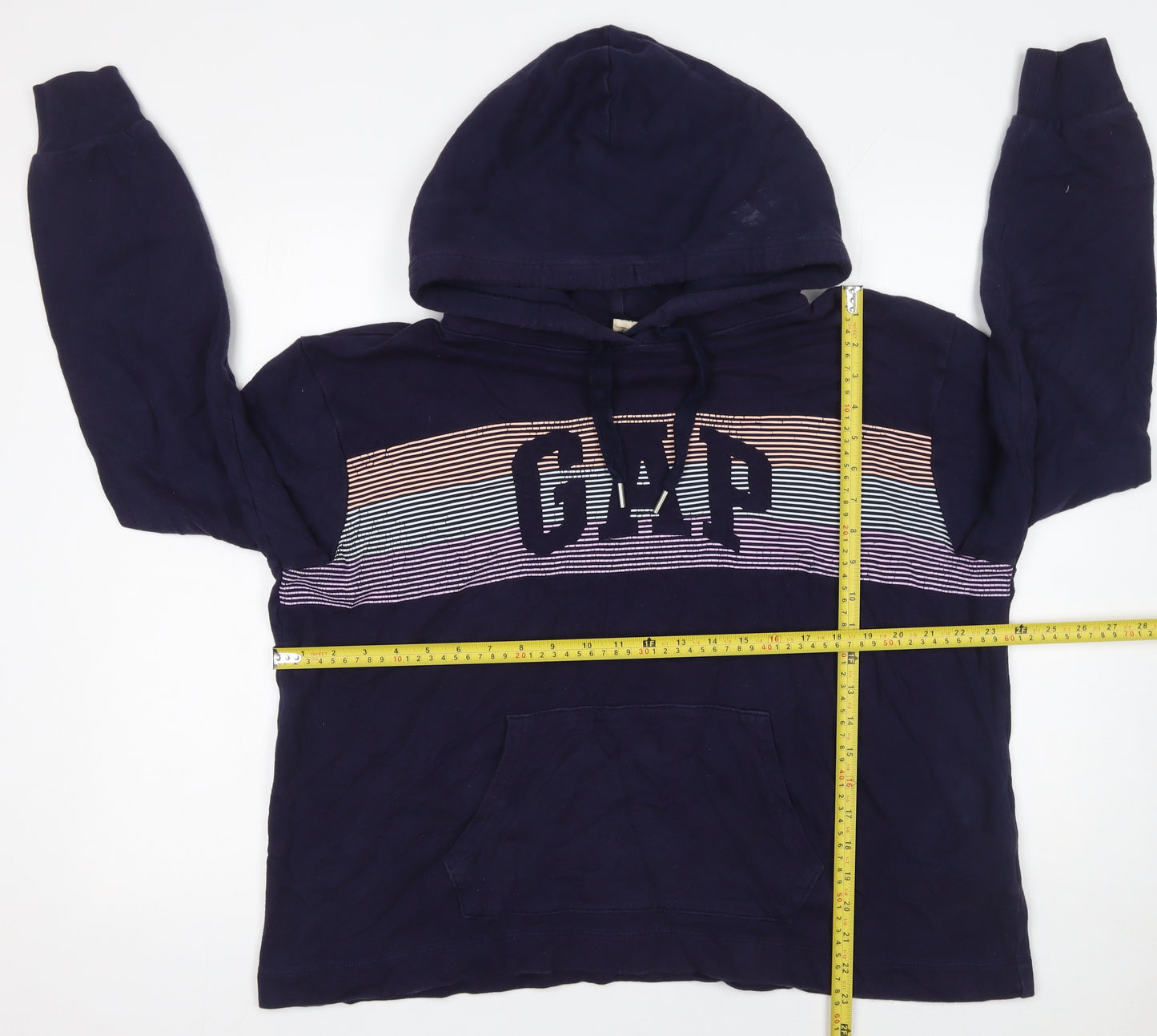 GAP Womens Navy Hoodie L Cotton Logo Print Casual Pullover