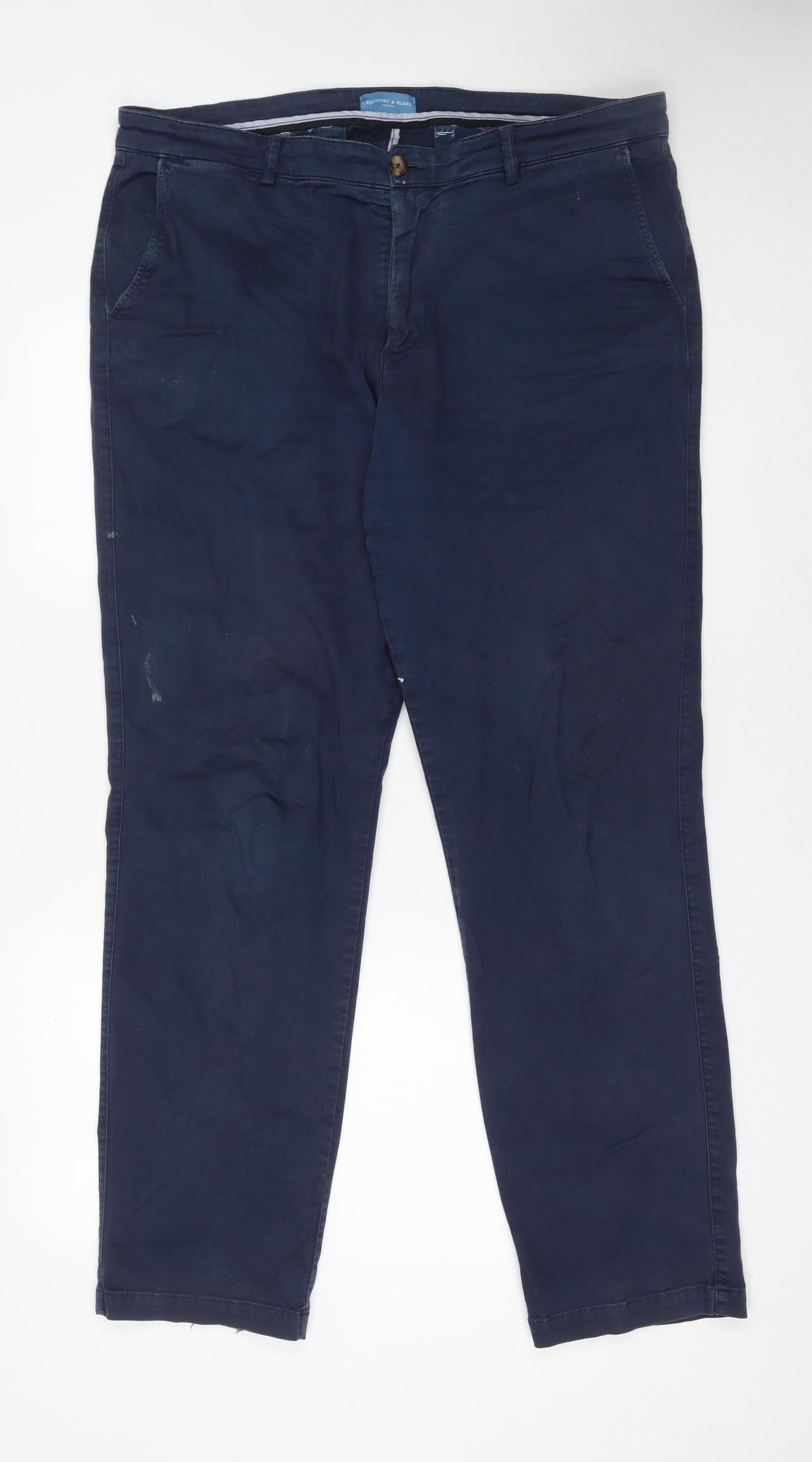 Beaufort & Blake Men’s Blue Chino Trousers Size 38 Regular Cotton