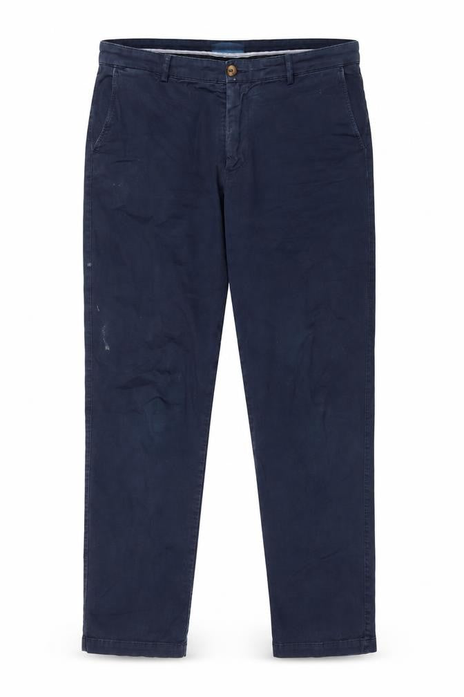 Front view of Beaufort & Blake Men’s Blue Chino Trousers, size 38, Regular Cotton