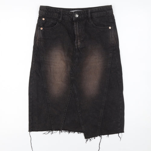 Bershka Womens Black Denim Pencil Skirt Size 6 High Rise Stretch