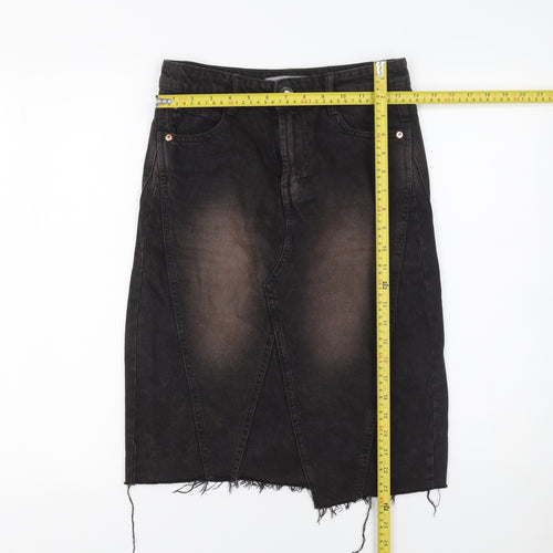 Bershka Womens Black Denim Pencil Skirt Size 6 High Rise Stretch