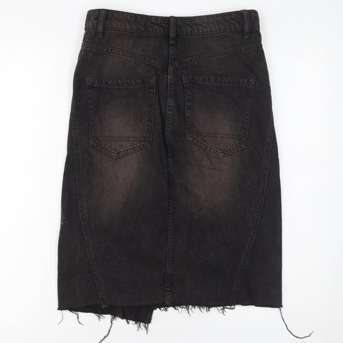 Bershka Womens Black Denim Pencil Skirt Size 6 High Rise Stretch