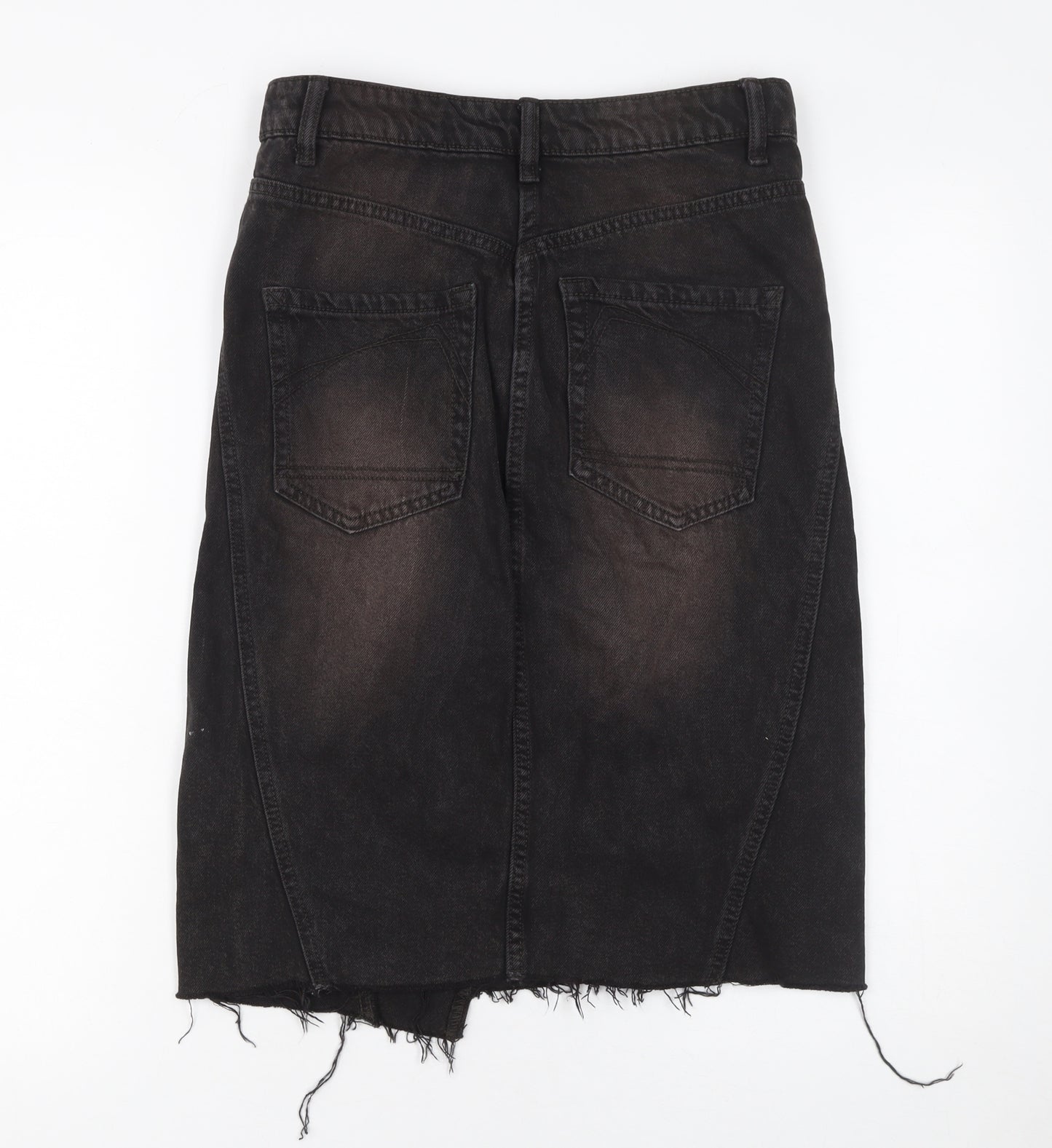 Bershka Womens Black Denim Pencil Skirt Size 6 High Rise Stretch