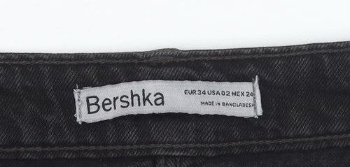 Bershka Womens Black Denim Pencil Skirt Size 6 High Rise Stretch