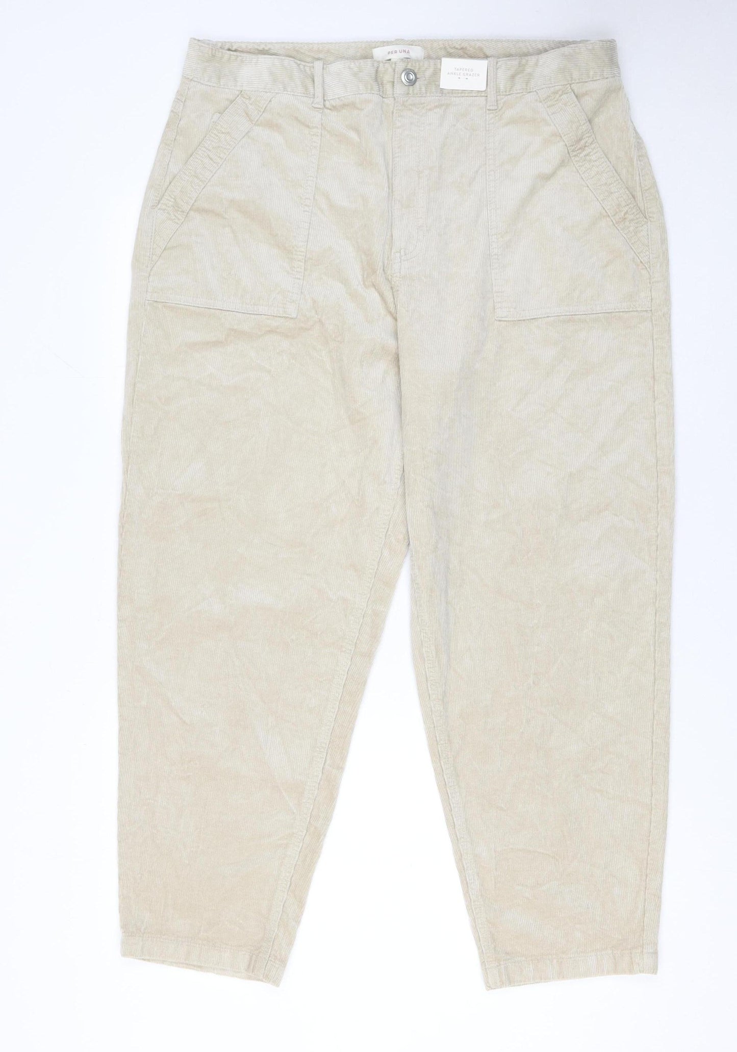 Marks and Spencer Per Una Beige Corduroy Tapered Trousers Size 18 Regular