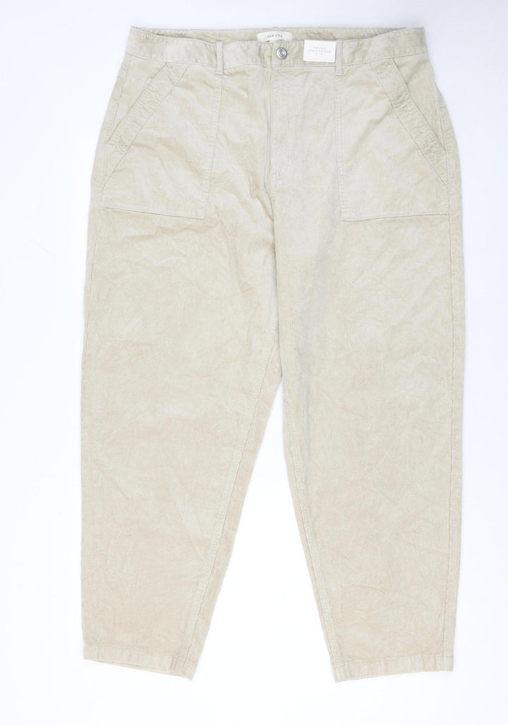Marks and Spencer Per Una Beige Corduroy Tapered Trousers Size 18 Regular
