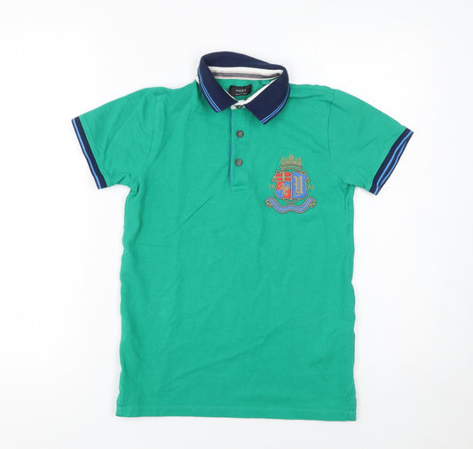 Next Boys Green Polo Shirt 10 Years Short Sleeve Cotton Crest Design
