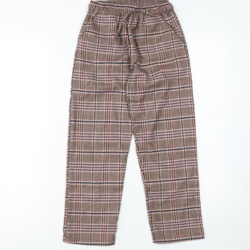 Next Girls Brown Check Trousers 8 Years Elastic Waist Wool Blend Warm