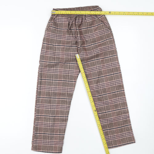 Next Girls Brown Check Trousers 8 Years Elastic Waist Wool Blend Warm