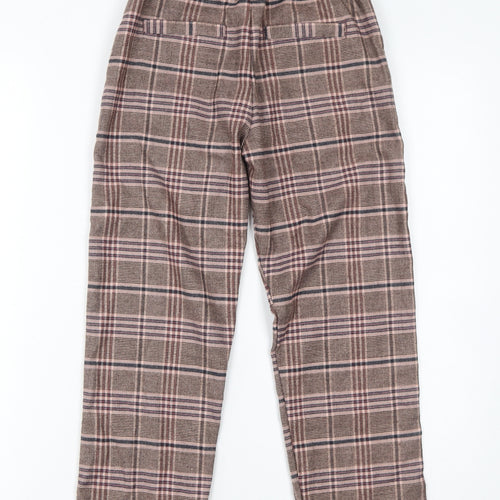 Next Girls Brown Check Trousers 8 Years Elastic Waist Wool Blend Warm