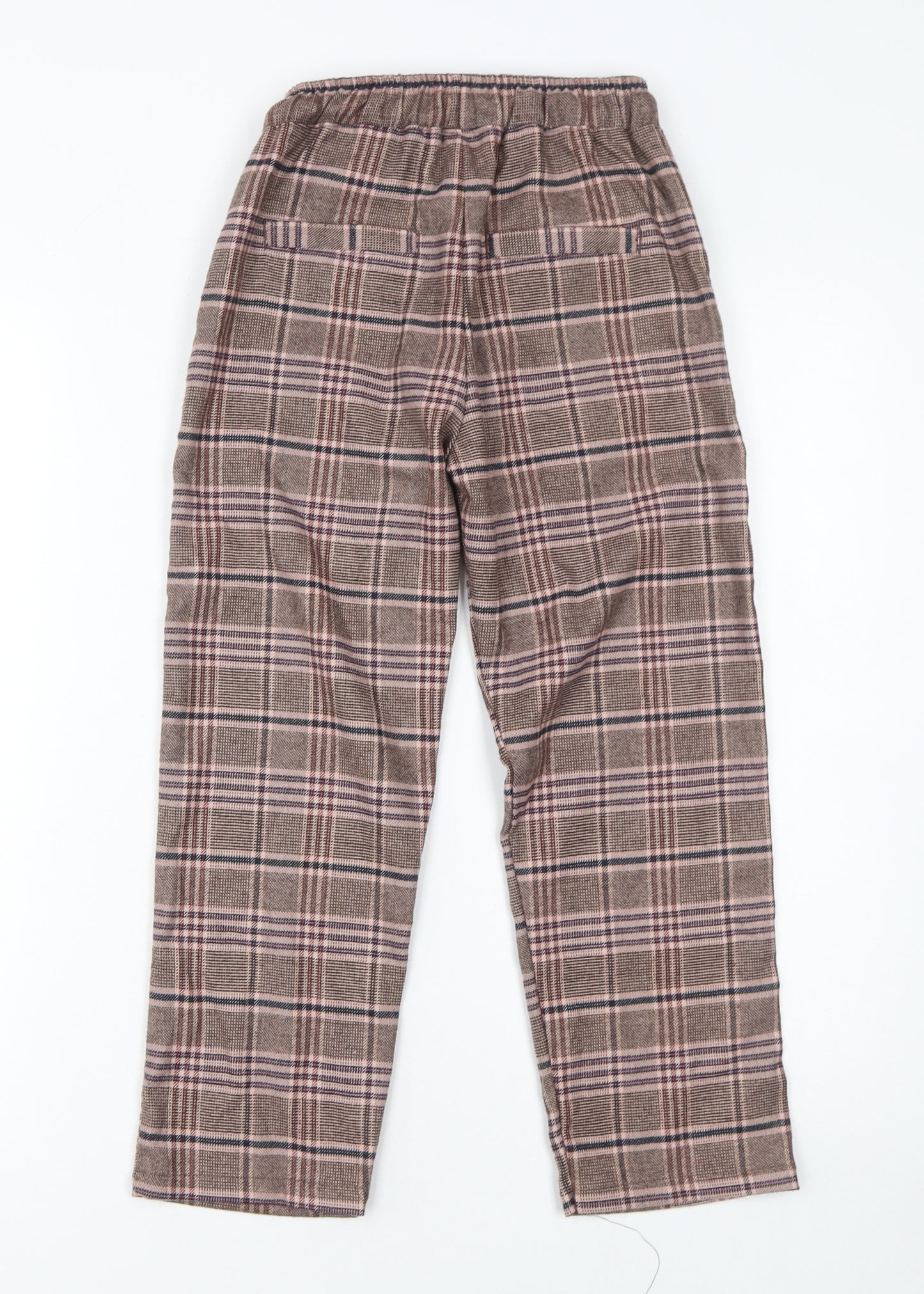 Next Girls Brown Check Trousers 8 Years Elastic Waist Wool Blend Warm