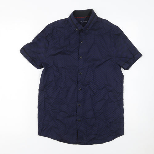 Next Boys Navy Check Short Sleeve Button-Up Shirt 13 Years 100% Cotton