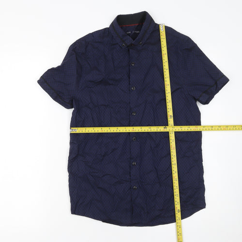 Next Boys Navy Check Short Sleeve Button-Up Shirt 13 Years 100% Cotton