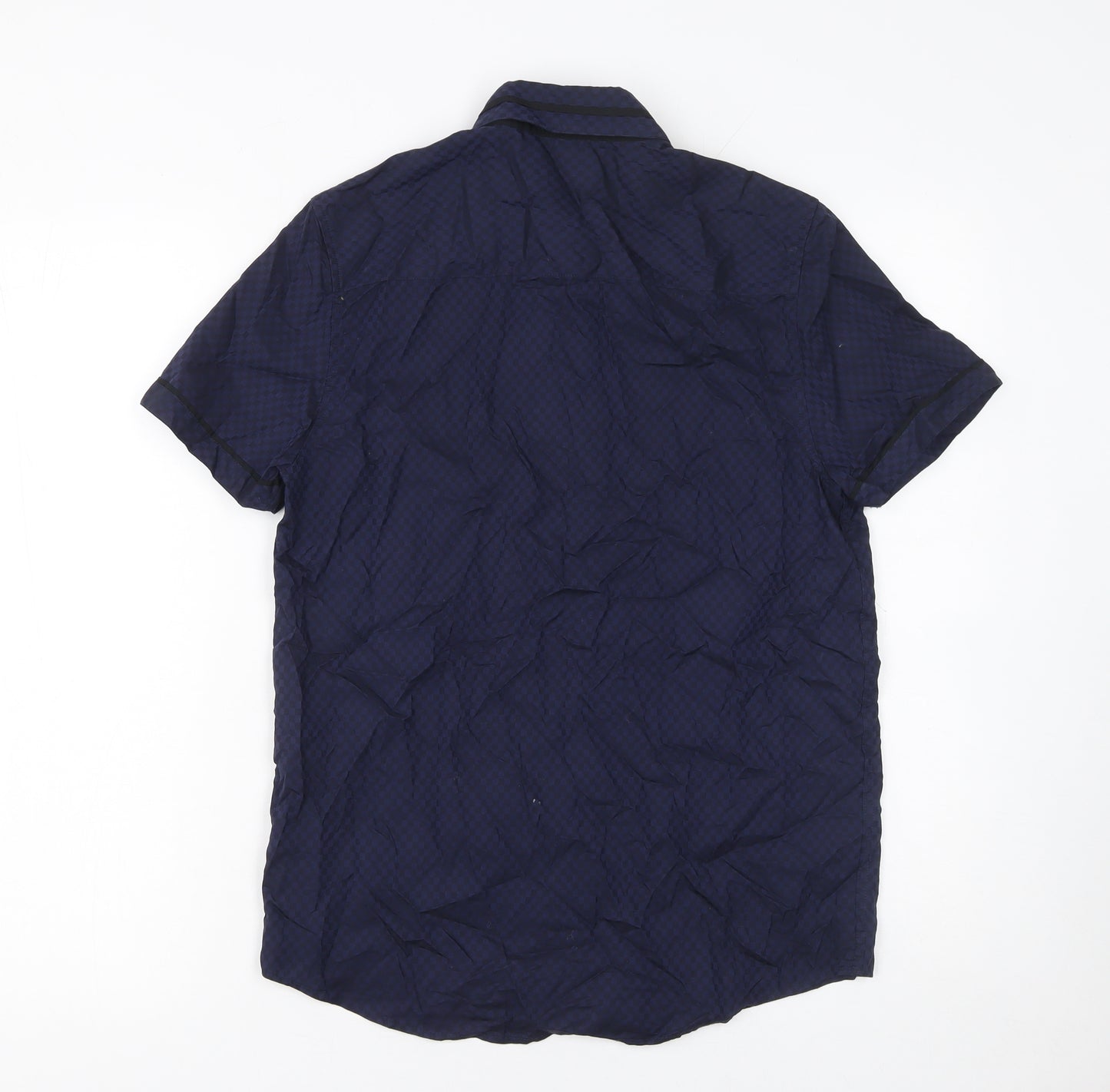 Next Boys Navy Check Short Sleeve Button-Up Shirt 13 Years 100% Cotton
