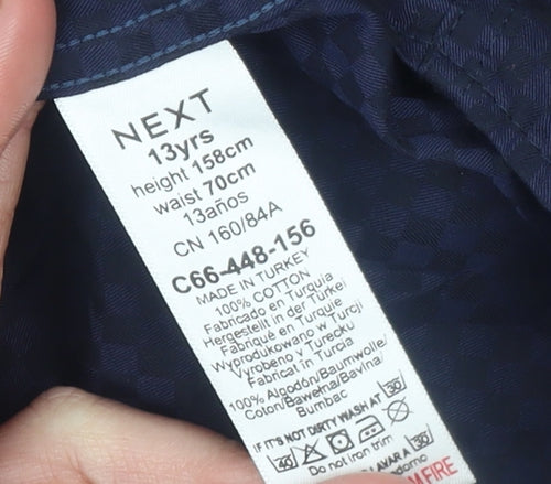 Next Boys Navy Check Short Sleeve Button-Up Shirt 13 Years 100% Cotton