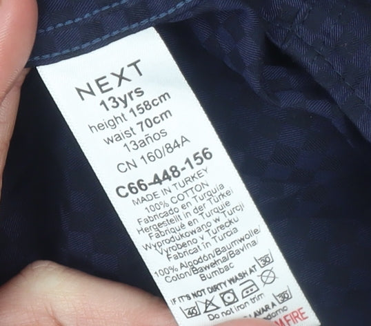 Next Boys Navy Check Short Sleeve Button-Up Shirt 13 Years 100% Cotton