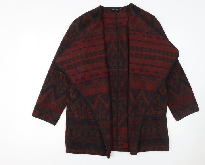New Look Womens Red Aztec Long Sleeve Open Front Cardigan UK 10