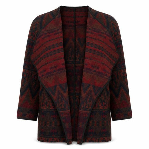 New Look Womens Red Aztec Long Sleeve Open Front Cardigan UK 10