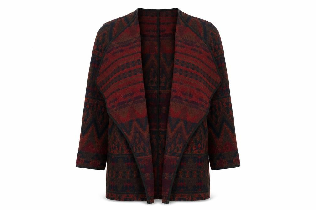 New Look Womens Red Aztec Long Sleeve Open Front Cardigan UK 10