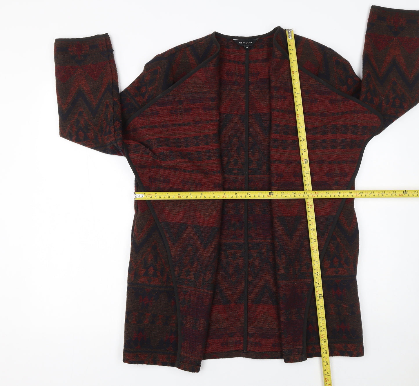 New Look Womens Red Aztec Long Sleeve Open Front Cardigan UK 10