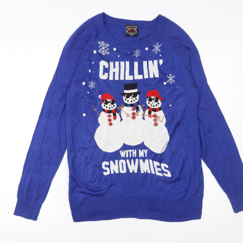 Well Worn Men's Blue Christmas Jumper M Snowman Graphic Knit