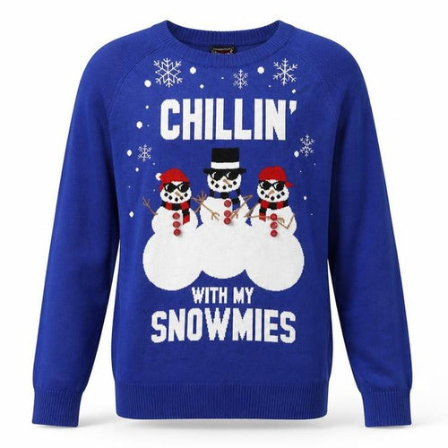 Well Worn Men's Blue Christmas Jumper M Snowman Graphic Knit