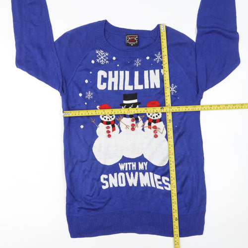 Well Worn Men's Blue Christmas Jumper M Snowman Graphic Knit