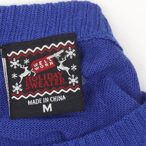 Well Worn Men's Blue Christmas Jumper M Snowman Graphic Knit