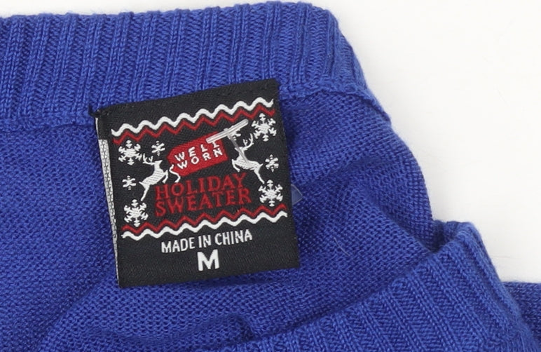 Well Worn Men's Blue Christmas Jumper M Snowman Graphic Knit