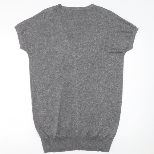 Wallis Women's Grey Beaded V-Neck Short Sleeve Jumper Size S