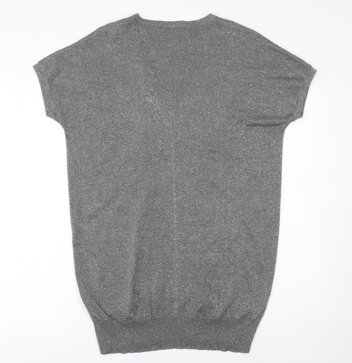 Wallis Women's Grey Beaded V-Neck Short Sleeve Jumper Size S