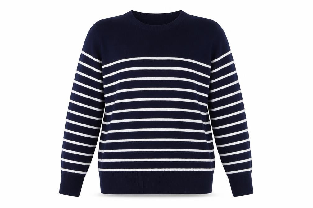 Front view of Matty M Women's Blue Striped Crew Neck Knit Jumper XL