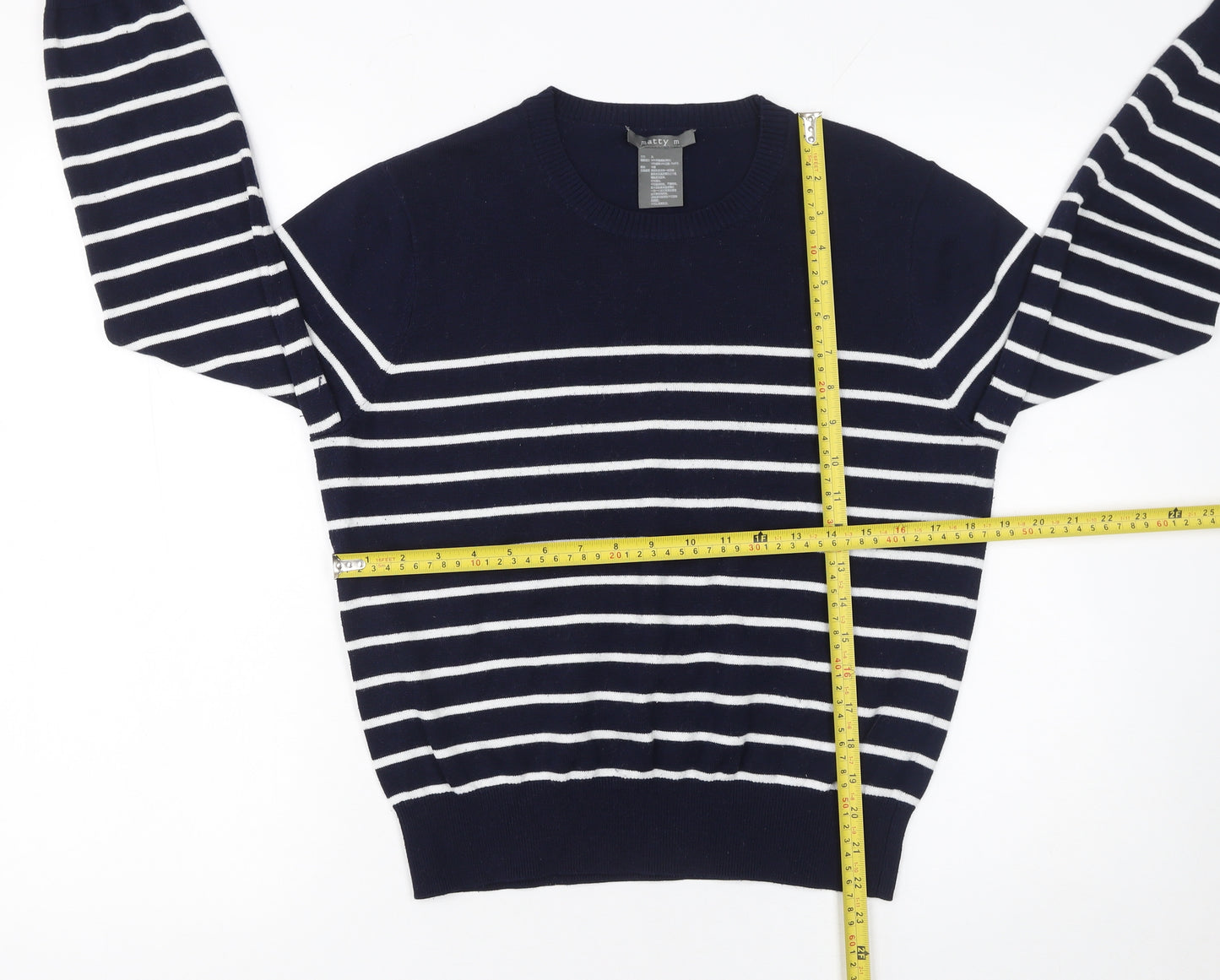 Matty M Women's Blue Striped Crew Neck Knit Jumper XL