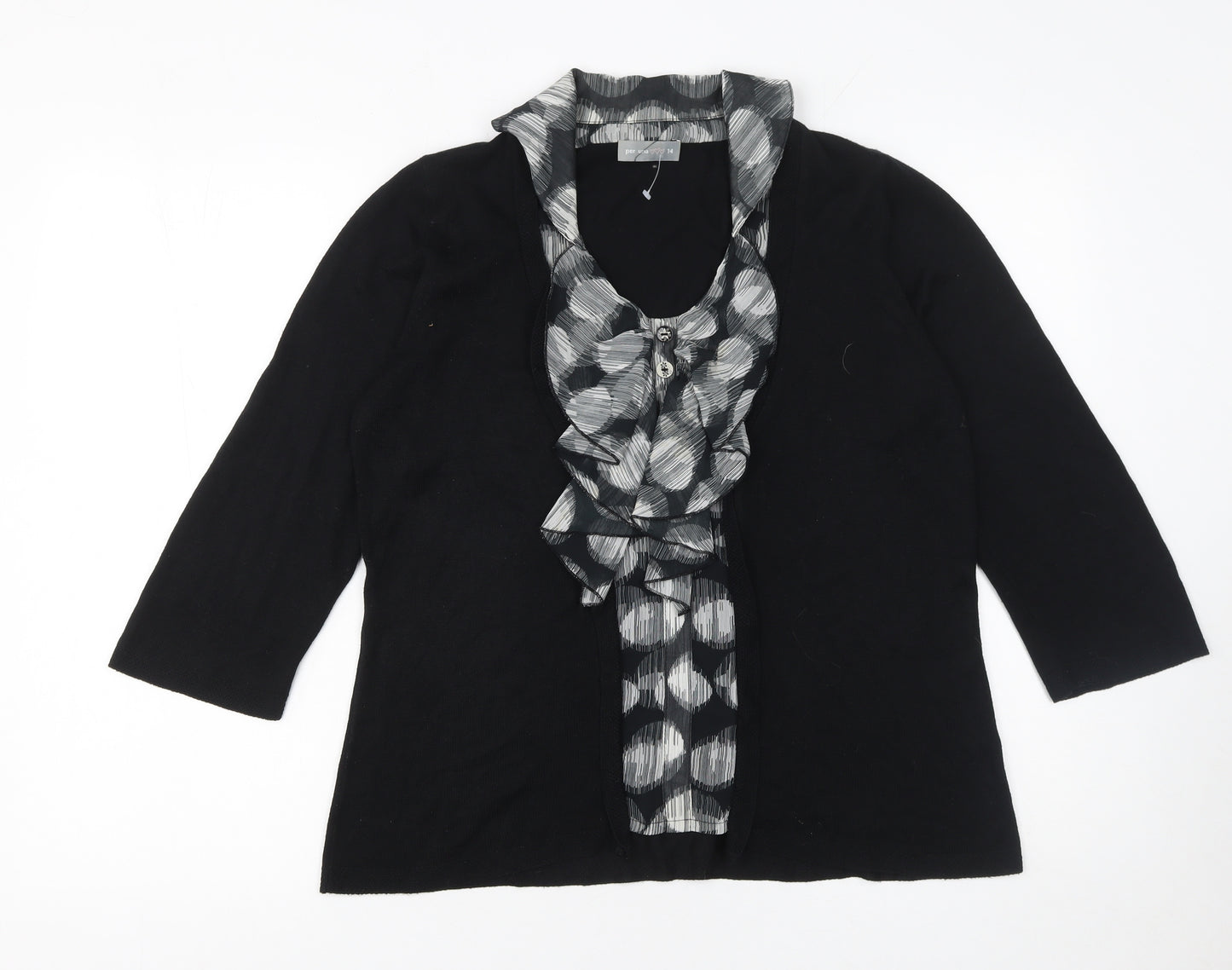 Marks and Spencer Per Una Women's Black V-Neck Ruffle Cardigan Size 14
