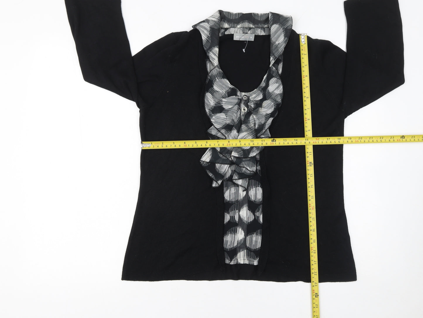 Marks and Spencer Per Una Women's Black V-Neck Ruffle Cardigan Size 14