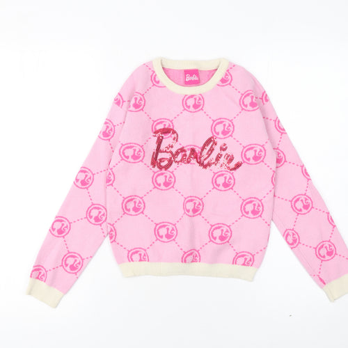 Very Girls Pink Barbie Sequin Pullover Jumper 8-9 Years Knit Crew Neck