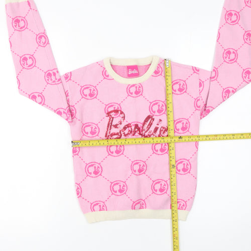 Very Girls Pink Barbie Sequin Pullover Jumper 8-9 Years Knit Crew Neck