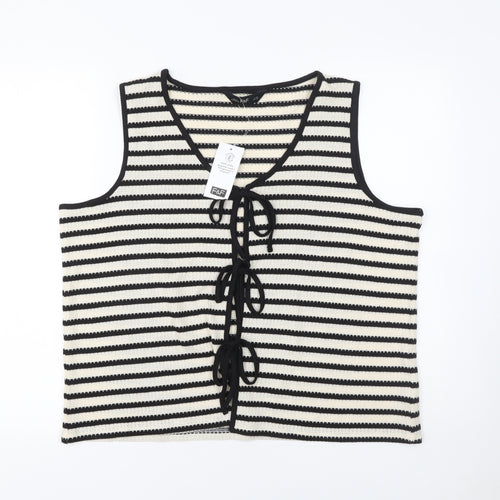 F&F Women Black White Striped Knit Cropped Tie Tank Top Size 20