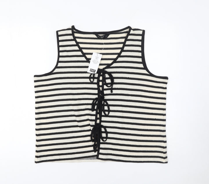 F&F Women Black White Striped Knit Cropped Tie Tank Top Size 20