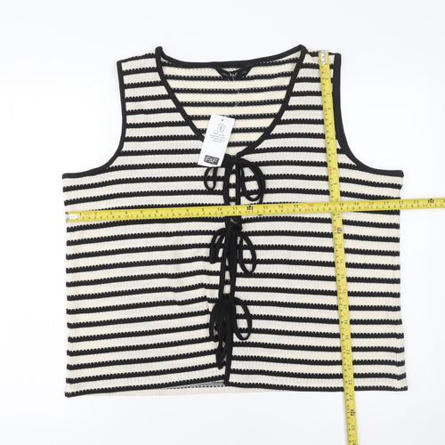 F&F Women Black White Striped Knit Cropped Tie Tank Top Size 20
