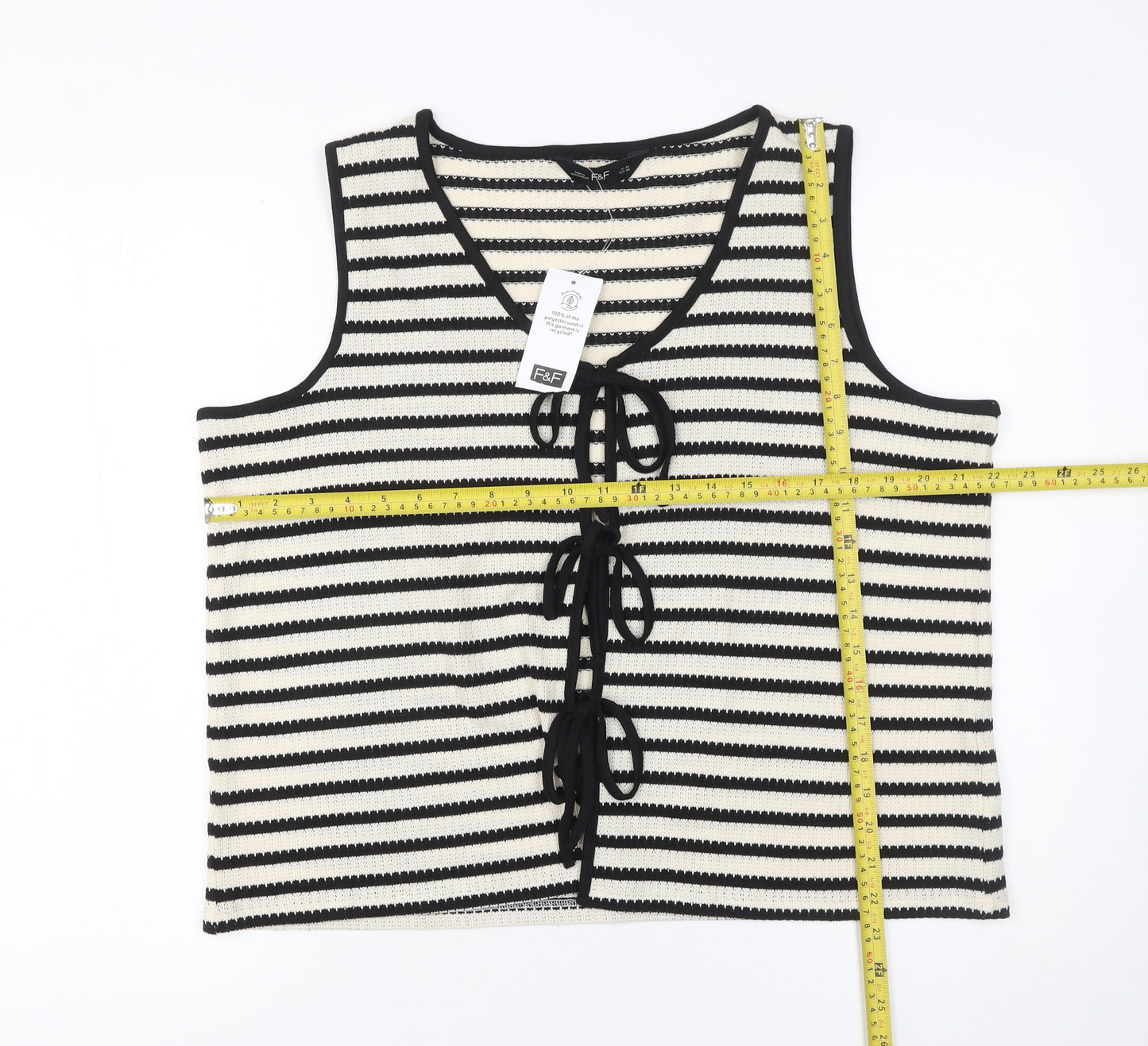F&F Women Black White Striped Knit Cropped Tie Tank Top Size 20