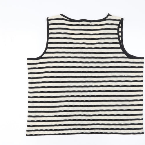 F&F Women Black White Striped Knit Cropped Tie Tank Top Size 20