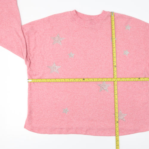 F&F Womens Pink Rhinestone Star Pullover Jumper XL